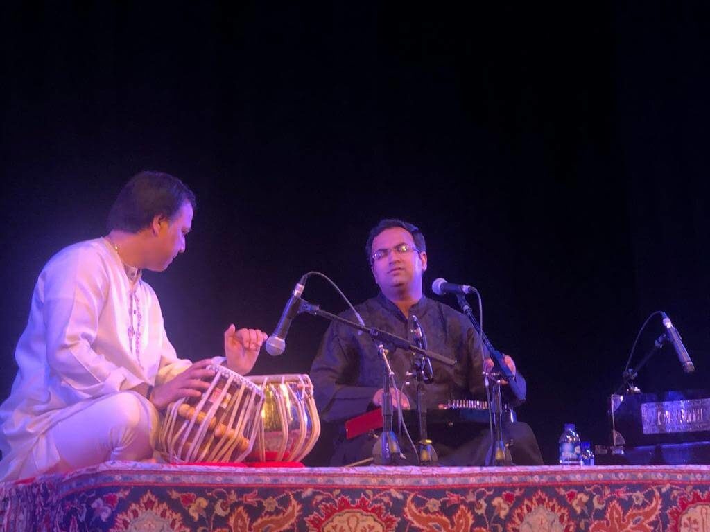 Performing at ‘The Bhavans’ in London with the Maestro Pt. Sanju Sahai ji